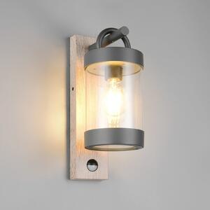 Trio Lighting Zunanja stenska svetilka Sambesi, videz lesa, litega aluminija, senzor, Les, Aluminij, Sodobni, Svetilka