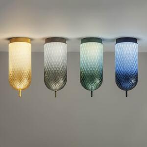 OLEV LED stropna svetilka Curuba, modra, steklo, višina 40 cm, 2.700 K, Modra, Dnevna soba / jedilnica, Steklo, Dizajn