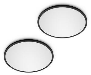 Philips LED SuperSlim, komplet 2 kosov, črn, IP44, Ø 30 cm, 2700 K, zatemnjen, Črna, Študija / pisarna, Plastika, Sodobni