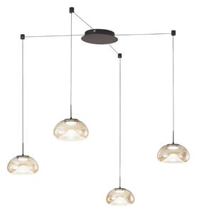 Fabas Luce LED obesna svetilka Brena, 4-krilna, konjak, steklo, CCT, zatemnilna, zatemnjen, Rjava / rjasta, Dnevna soba / jedilnica, Steklo, Sodobni
