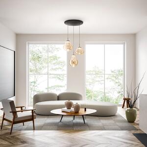 Fabas Luce LED obesna svetilka Deva, 3-delna, Ø 50 cm, jantar, CCT, z možnostjo zatemnitve, zatemnjen, Bež, Dnevna soba / jedilnica, Steklo, Sodobni