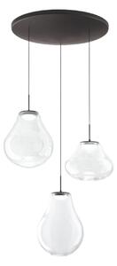 Fabas Luce LED obesna svetilka Deva, 3-delna, Ø 50 cm, prozorna, CCT, z možnostjo, zatemnjen, Prozorna, Dnevna soba / jedilnica, Steklo, Sodobni