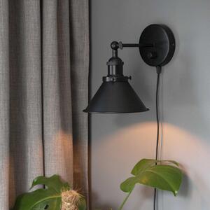 PR Home Stenska svetilka Anton z vtičem, 18 cm, dimmer, črna, zatemnjen, Črna, Dnevna soba / jedilnica, Kovina