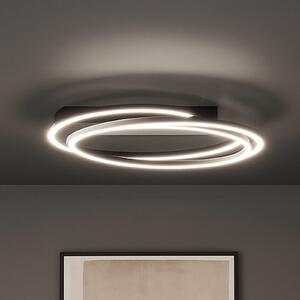 FISCHER & HONSEL LED stropna svetilka Kiku, Ø 56 cm, pesek črna, kovina, CCT, zatemnjen, Črna, Dnevna soba / jedilnica, Kovina, Sodobni