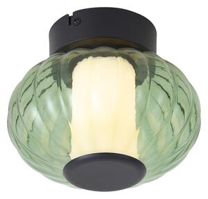 Dizajnerska stropna svetilka črna 18 cm z zelenim steklom vklj. 3-stopenjsko zatemnilno LED - Margherite