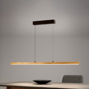 FISCHER & HONSEL LED obesna svetilka Shine-Wood, dolžina 141 cm, hrast/črna CCT, zatemnjen, Les, Dnevna soba / jedilnica, Les