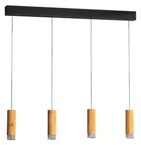 FISCHER & HONSEL LED obesna svetilka Shine-Wood, 100 cm, hrast/črna, 4-krilna., zatemnjen, Les, Dnevna soba / jedilnica, Les