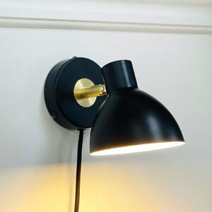 Dyberg Larsen stenska svetilka Lilje, črna, Ø 16 cm, kovina, Črna, Dnevna soba / jedilnica, Kovina, Dizajn