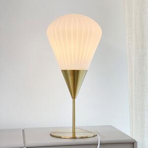Dyberg Larsen namizna svetilka Ballon, bela/medenina, 46 cm, Kovinska, Dnevna soba / jedilnica, Kovina, Dizajn