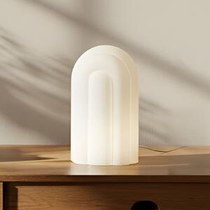 Lucande LED namizna svetilka Lunja, bela, steklo, 30 cm, CCT, zatemnjen, Bela, Dnevna soba / jedilnica, Steklo, Sodobni