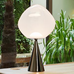 Tom Dixon LED namizna svetilka Melt Cone Fat, opal/srebrna, 47 cm, zatemnjen, Kovinska, Dnevna soba / jedilnica, Plastika, Dizajn