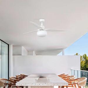 FARO BARCELONA Stropni ventilator z lučjo Outwood, bel, DC, tih, Ø150cm, zatemnjen, Bela, Dnevna soba / jedilnica, Plastika, Sodobni