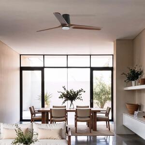 FARO BARCELONA LED-ventilator Heywood L, premer 132 cm, črn/v barvi lesa, enosmerni tok, CCT, zatemnjen, Les, Dnevna soba / jedilnica, Les, Sodobni