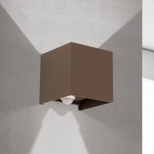 ORION LED zunanja stenska svetilka Cube-S, corten, kovina, senzor, Rjava / rjasta, Aluminij, Sodobni, Stenska vtičnica zgoraj / spodaj