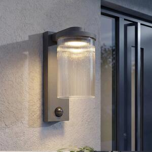 Lucande LED zunanja stenska svetilka Beelia Sensor antracitna, rebrasta, Črna, Aluminij, Sodobni