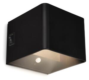 Briloner LED stenska svetilka Barro, črna, širina 8 cm, kovina, senzor, Črna, Hodnik, Kovina, Sodobni, Stenska vtičnica zgoraj / spodaj