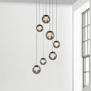 PURE LED viseča svetilka Popup, siva/dimno siva, Ø 40 cm, 7-svetlobna., zatemnjen, Siva, Dnevna soba / jedilnica, Steklo