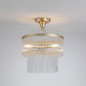 Searchlight Stropna svetilka Lara, Ø 35 cm, zlata/prozorna, steklo/kovina, zatemnjen, Zlata / medeninasta, Dnevna soba / jedilnica, Steklo