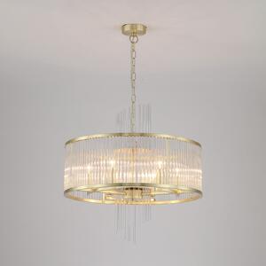 Searchlight Visoka svetilka Lara, Ø 55 cm, zlata/prozorna, steklo/kovina, zatemnjen, Zlata / medeninasta, Dnevna soba / jedilnica, Steklo