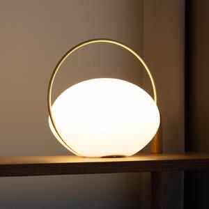 UMAGE LED-akumulatorska namizna svetilka Orbit, bela/medenina, IP44, CCT, zatemnjen, Bela, Dnevna soba / jedilnica, Plastika, Dizajn
