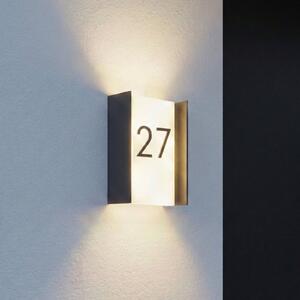 Lindby LED zunanja stenska svetilka Selqa, hišna številka, antracit, IP65, Črna, Kovina, Sodobni