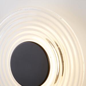 Searchlight LED stenska svetilka Cleo, prosojna/črna mat, Ø 30 cm, steklo, zatemnjen, Prozorna, Dnevna soba / jedilnica, Steklo, Sodobni