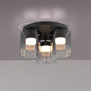 JUST LIGHT. GmbH LED-stropna svetilka Elio dimno steklo, 3-žarek, črna, zatemnjen, Siva, Dnevna soba / jedilnica, Steklo, Sodobni