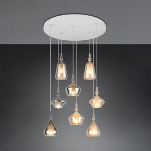 Trio Lighting Visoka svetilka Aldea, Ø 60 cm, bela/jantar/krom, steklo, 8-svetilna., zatemnjen, Bež, Dnevna soba / jedilnica, Steklo