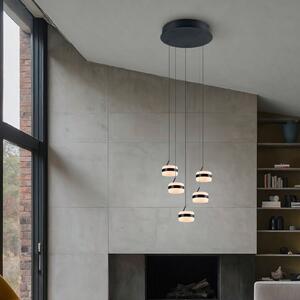 Trio Lighting LED viseča svetilka Dios, nikljeva barva, Ø 45 cm, CCT, 5-krilna., zatemnjen, Kovinska, Dnevna soba / jedilnica, Kovina, Sodobni