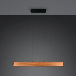 Trio Lighting LED obesna svetilka Edgewood, dolžina 115 cm, barva lesa, les CCT, zatemnjen, Les, Dnevna soba / jedilnica, Les
