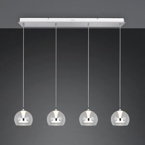 Trio Lighting LED viseča svetilka Flynt, dolžina 97 cm, kromirana kovina, 4-svetilna., zatemnjen, Kovinska, Dnevna soba / jedilnica, Kovina, Sodobni
