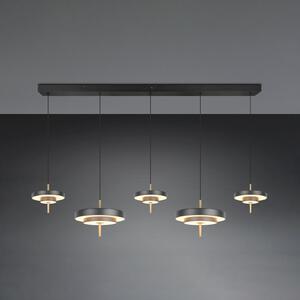 Trio Lighting LED viseča svetilka Keaton, črna/zlata barva 140 cm CCT, 5-svetilna., zatemnjen, Črna, Dnevna soba / jedilnica, Kovina