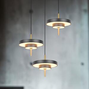 Trio Lighting LED viseča svetilka Keaton, črna/zlata barva Ø 45 cm CCT 3-flg., zatemnjen, Črna, Dnevna soba / jedilnica, Kovina