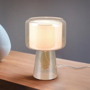 Trio Lighting Namizna svetilka Rocka, jantarne barve, višina 29 cm, steklo/tkanina, Bež, Dnevna soba / jedilnica, Steklo