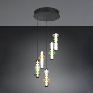 Trio Lighting LED viseča svetilka Minerva, Ø 42 cm, barvna, steklo, CCT, 5-svetilna., zatemnjen, Večbarvna, Dnevna soba / jedilnica, Steklo