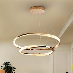 Schuller Valencia LED viseča svetilka Orbitas, Ø 80 cm, zlata barva, kovina, dimmer, zatemnjen, Zlata / medeninasta, Dnevna soba / jedilnica, Aluminij