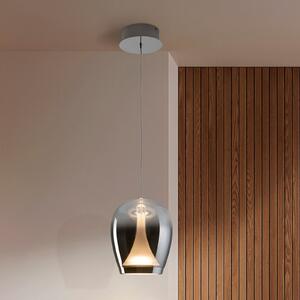 Schuller Valencia LED viseča svetilka Suspiro, Ø 18 cm, krom/dimno siva, steklo, Siva, Dnevna soba / jedilnica, Steklo