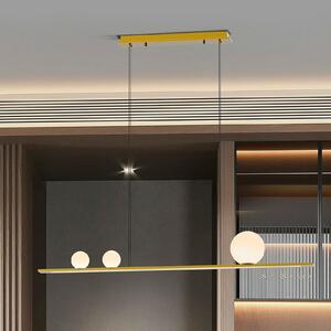 Schuller Valencia LED obesna svetilka Mila, zlata barva, dolžina 120 cm, 3-delna., zatemnjen, Zlata / medeninasta, Dnevna soba / jedilnica, Aluminij, Sodobni