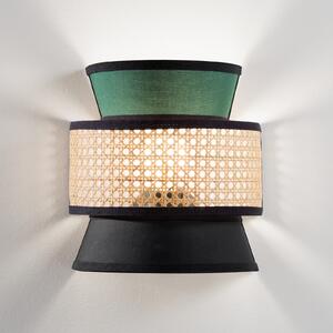 Luce Ambiente Design Stenna svetilka Gazebo, zelena/črna/naravna, 24 cm, tkanina/ratan, zatemnjen, Zelena, Dnevna soba / jedilnica, Tkanine / tekstil