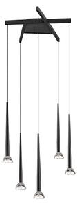 Viokef LED viseča svetilka Rina, črna/prozorna, Ø 51 cm, kovina, 5-svetilna., Črna, Dnevna soba / jedilnica, Kovina, Sodobni