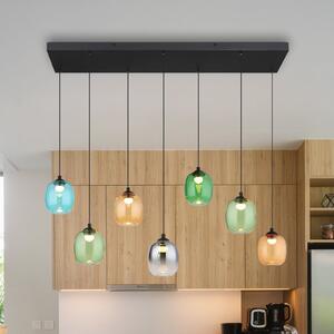 Globo LED viseča svetilka Minara, 7-svetilna, dolžina 102 cm, barvna, steklo, zatemnjen, Večbarvna, Dnevna soba / jedilnica, Kovina, Sodobni
