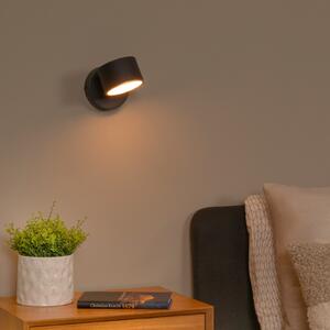 Lucide LED stenska svetilka Gian, črna, širina 11 cm, kovina, zatemnjen, Črna, Dnevna soba / jedilnica, Kovina, Sodobni