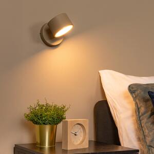 Lucide LED stenska svetilka Gian, siva, širina 11 cm, kovina, zatemnjen, Bež, Dnevna soba / jedilnica, Kovina, Sodobni