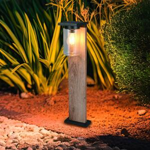 Trio Lighting Potična svetilka ARDILA, videz lesa, višina 65 cm, kovina/steklo, IP44, zatemnjen, Les, Aluminij, Sodobni