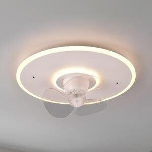 Reality Leuchten LED ventilator Nybro, bel, DC, tih, Ø 50 cm, CCT, daljinski upravljalnik, zatemnjen, Bela, Dnevna soba / jedilnica, Kovina, Sodobni