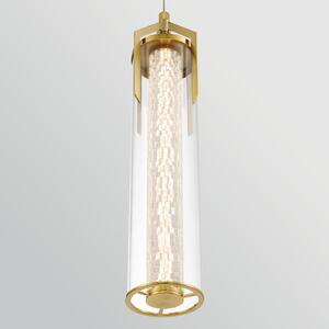 Quintiesse LED viseča svetilka ESPADA, brušena zlata, Ø 15 cm kovina/steklo, zatemnjen, Zlata / medeninasta, Dnevna soba / jedilnica, Aluminij, Sodobni