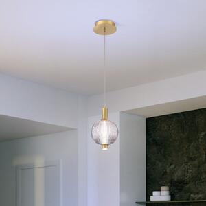 Quintiesse LED viseča svetilka PALMAS, zlata/dimno siva, Ø 15 cm, 1-žarnica, steklo, zatemnjen, Zlata / medeninasta, Dnevna soba / jedilnica, Kovina, Sodobni, Globus