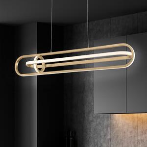 Quintiesse LED viseča svetilka DENMARK, zlata brušena, dolžina 107 cm, kovina, zatemnjen, Zlata / medeninasta, Dnevna soba / jedilnica, Aluminij, Sodobni