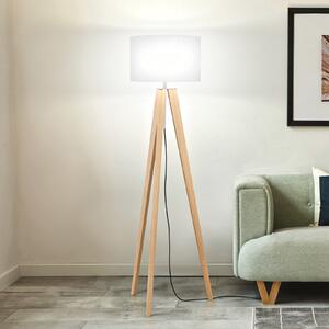 FISCHER & HONSEL Stojna svetilka SHINE-WOOD, bela/nikelj/hrast, višina 164 cm 3 x E27, Bela, Dnevna soba / jedilnica, Tkanine / tekstil, Tripod