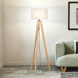 FISCHER & HONSEL Stojna svetilka SHINE-WOOD, pesek/črna/hrast Višina 164 cm 3 x E27, Bež, Dnevna soba / jedilnica, Tkanine / tekstil, Tripod